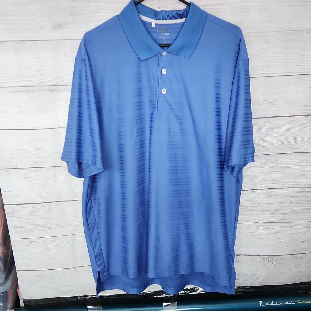 adidas Men's Striped Blue Polo Shirt